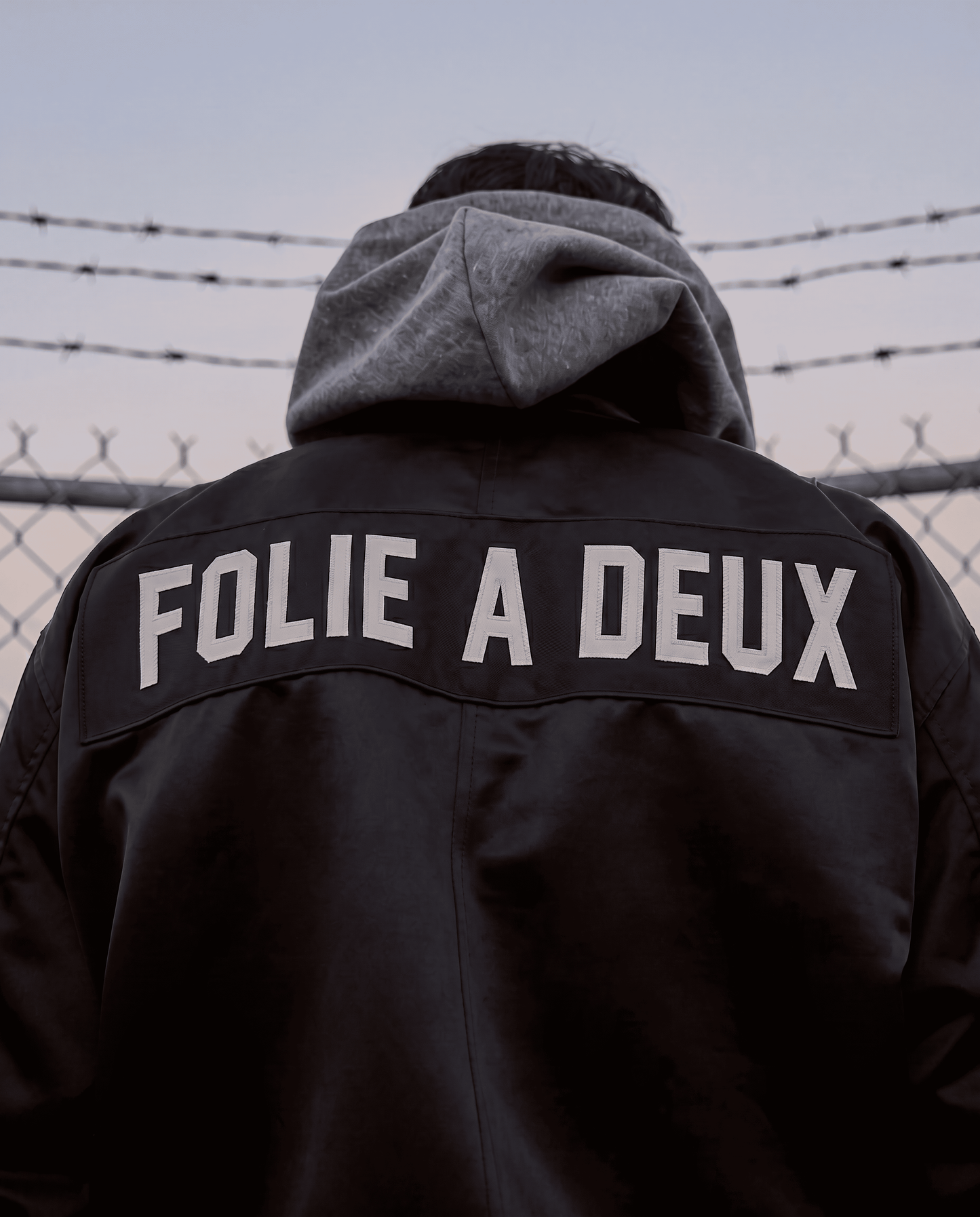 Folie A Deux ‘Archived’ Quarter Zip Varsity Jacket in Black
