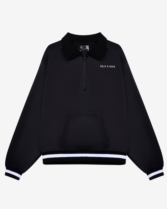 Folie A Deux ‘Archived’ Quarter Zip Varsity Jacket in Black
