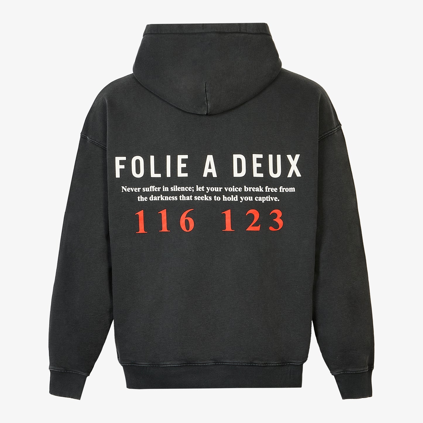 Folie A Deux Suicide Helpline Vintage Black Oversized Hoodie