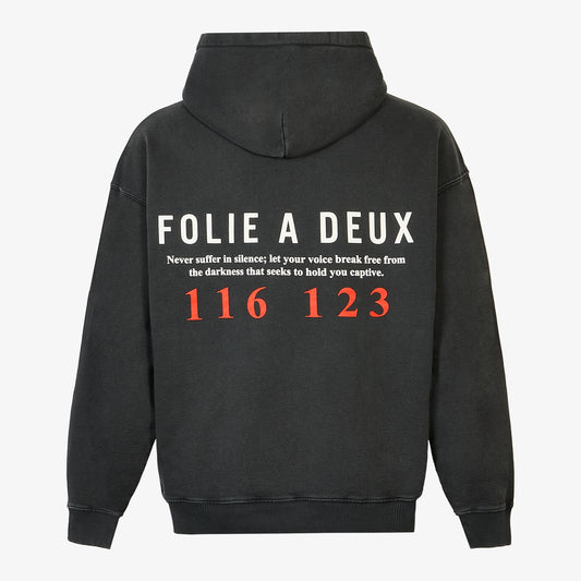 Folie A Deux Suicide Helpline Vintage Black Oversized Hoodie